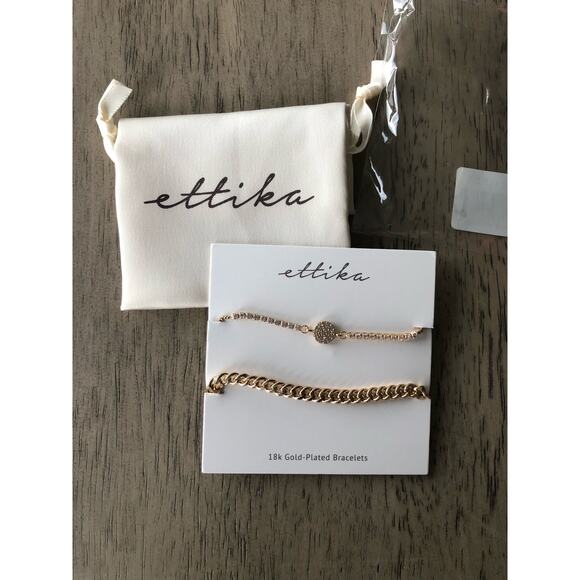 Ettika 18k Gold-Plated Crystal and gold Chain Bracelet Set - Picture 1 of 3